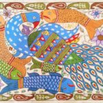 Peacock and Fish Mithila Painting 1 peacock-and-fish-mithila-painting