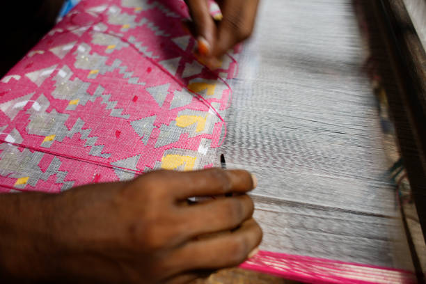 Traditional Dhaka weaving on handloom